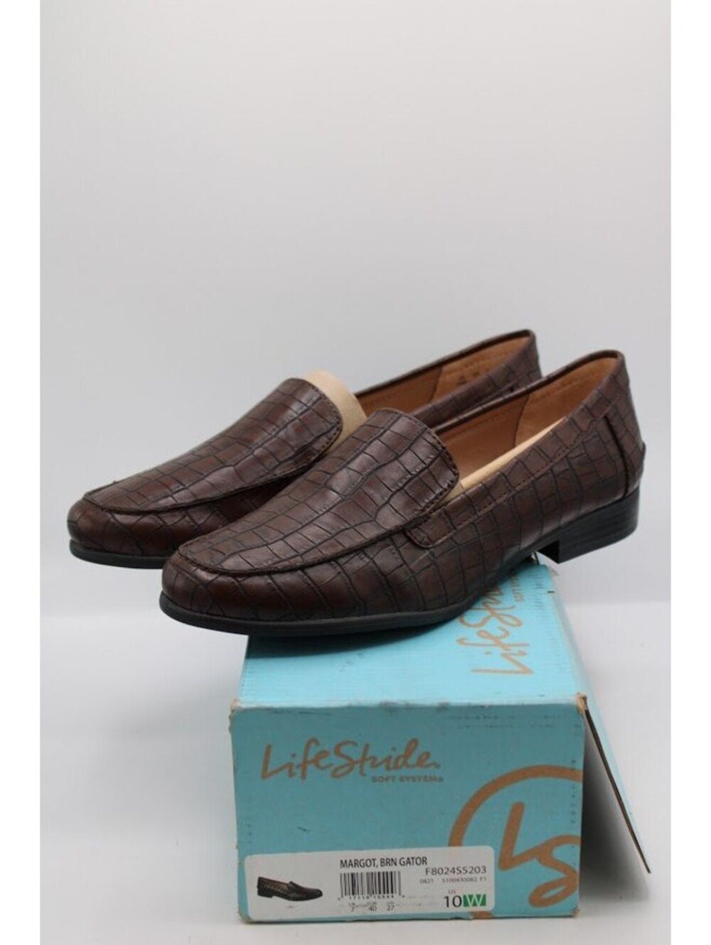 NEW LifeStride Margot Brown Gator Pattern Loafers Women's Size 10W